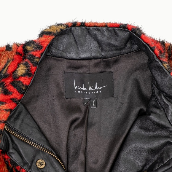 Nicole Miller Red Leopard Faux Fur Anorak Jacket Zip Drawstring Waist - Size P - Picture 12 of 12